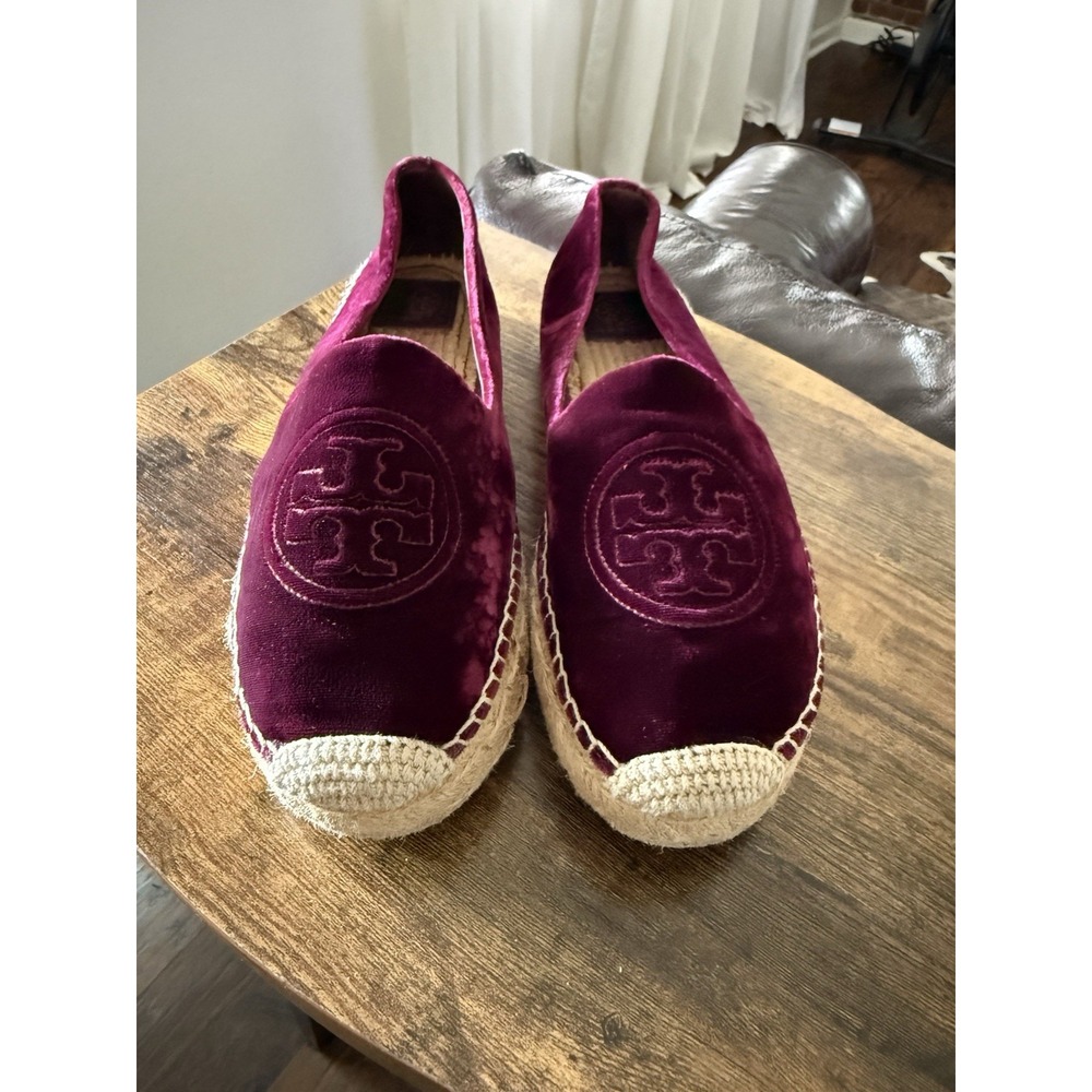 Tory Burch Velvet Platform Espadrille Size 11 Velvet Upper Black Cherry